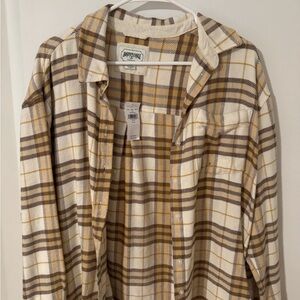 American Eagle Outfitters Plaid Button Down Shirt - Brown and Cream